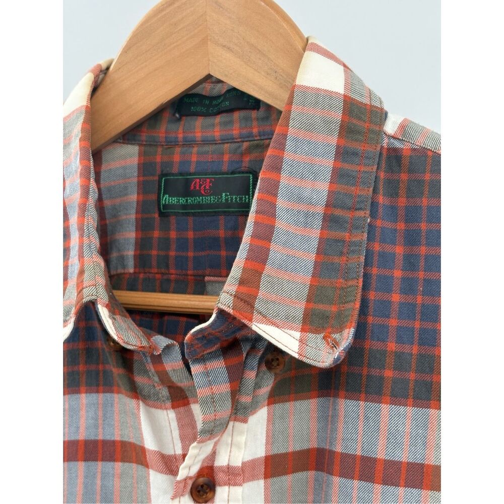 Vintage Abercrombie &‎ Fitch Flannel Shirt Men Large Plaid Red Blue Long Sleeve